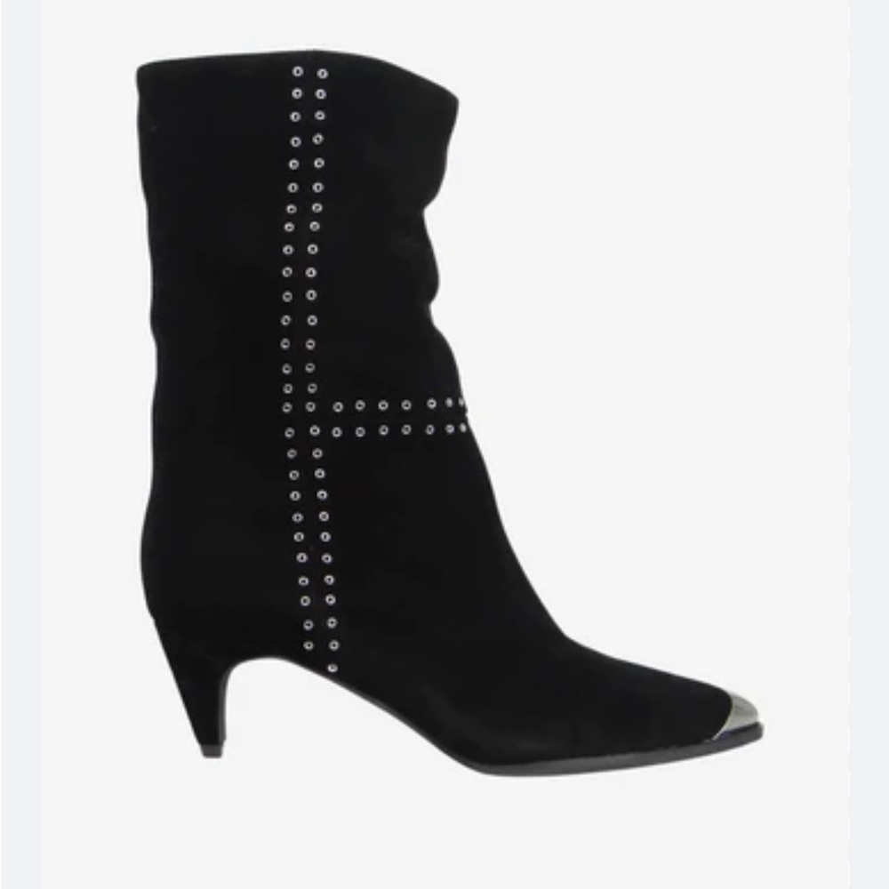 Caverley Collie Black Suede Ankle Boots Silver Toe Cap Women's Size 10 NWOB